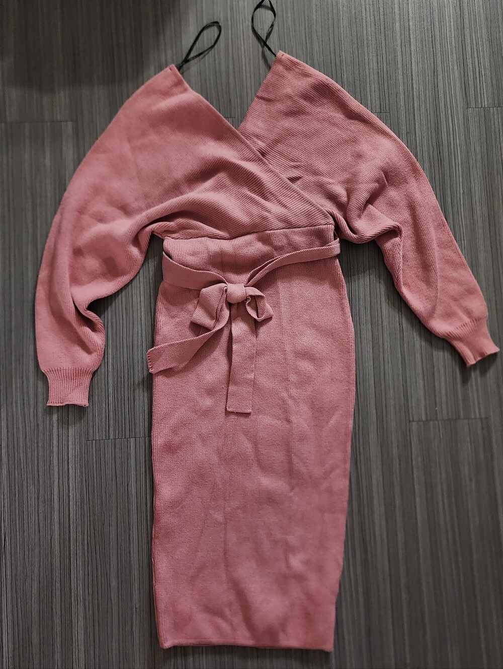 Forever 21 Plus Size 0X Knit Wrap-Style Belted Sweater Dress - Dusty Rose